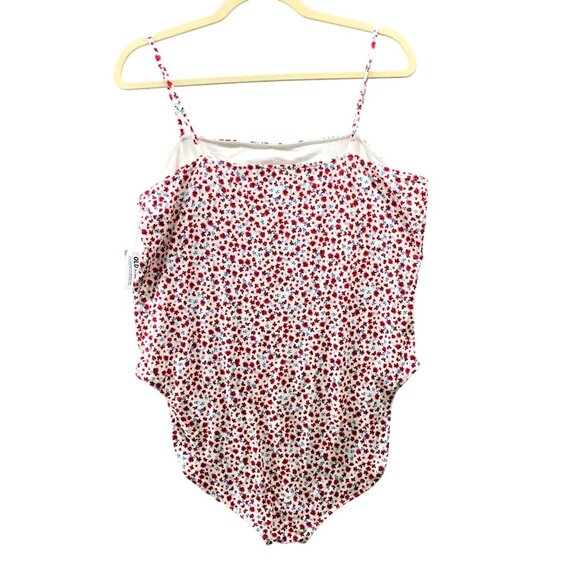 NWT Old Navy Cami Bodysuit Womens XXL Americana Floral Red Blue Square Neck - Picture 2 of 10